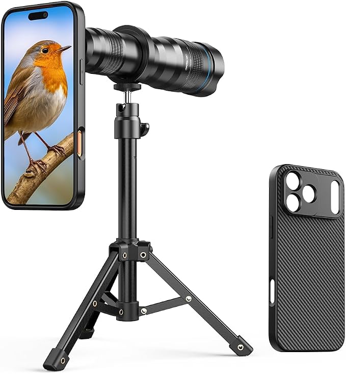 APEXEL 36x Telephoto Lens Compatible with iPhone 17 Pro Max | Photography for Travel, Birdwatching, Exploration | Kit with Sturdy Metal Tripod and Threaded Phone Case by Apexel