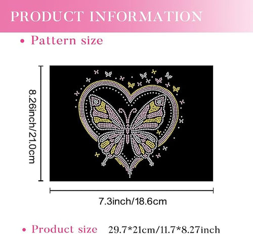 1 Pc Butterfly Heart Iron on Rhinestones Transfer, Pink Hotfix Iron on Patch Transfer Decals Crystal Heat Transfer Clothing Repair Decor for T-Shirt Jeans Jacket Party Decor - Image 2