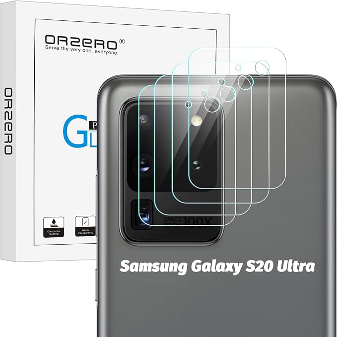 Orzero (4 Pack Camera Lens Protector Compatible for Samsung Galaxy S20 Ultra, Protector de Cámera Flexible Glass (Not Tempered Glass) (2.5D Arc Edges),HD Anti-Scratch Bubble-Free by JumpIntoOrzeroLet%E2%80%99sExploreLikeNeverBefore