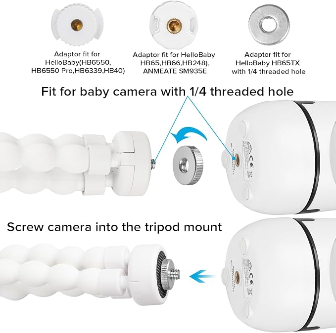 Tripod Baby Monitor Mount for HelloBaby HB65/HB40/HB6550/ HB6560/ HB6240/ HB6148/HB66/HB6339, ANMEATE 549/SM935E, Flexible Baby Camera Mount Attach Your Camera Wherever You Want (Camera NOT Include) - Image 6
