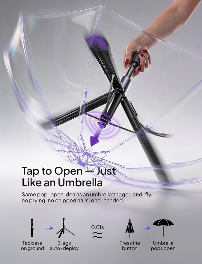 LISEN 67" Selfie Stick Tripod with Remote for Content Creators | Content creator essentials: 67" phone tripod with remote for iPhone & Android, 0.01s auto-open vlog/live stream/video kit - Image 2