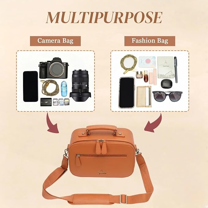 Camera Sling Bag, Waterproof PU Leather Crossbody Camere Bag for Photographers, Small Shockproof Case with Removable Dividers for DSLR/SLR/Mirrorless, 4L Brown - Image 5