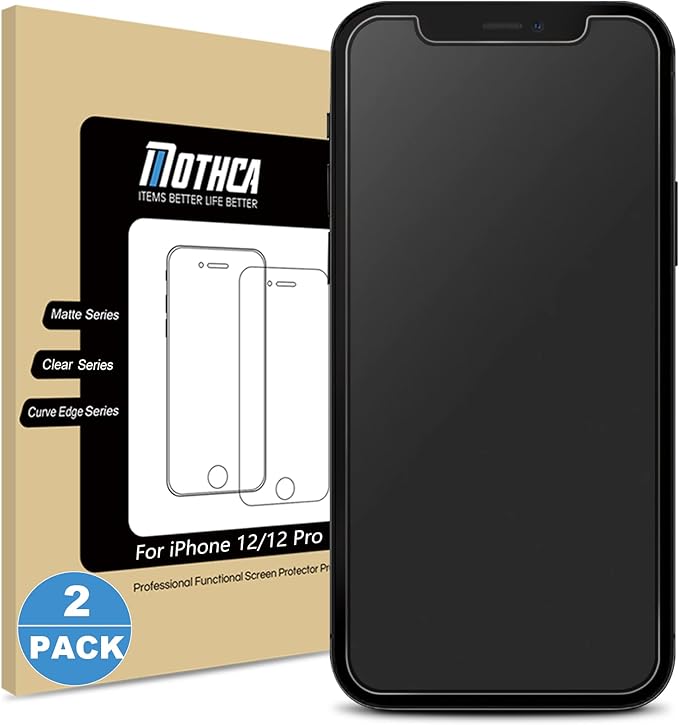Mothca 2 Pack Matte Glass Screen Protector for iPhone 12 Pro/12 Anti-Glare & Anti-Fingerprint Tempered Glass Clear Film Case Friendly Bubble Free for iPhone 12/12 Pro 6.1-inch (2020)-Smooth as Silk by MothcaDirect