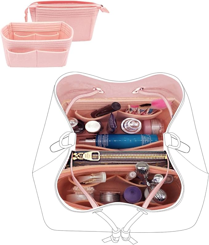 LEXSION Organizer,Bag Organizer,Insert purse organizer with 2 packs in one set fit NeoNoe Noé Series perfectly Pink by LEXSION