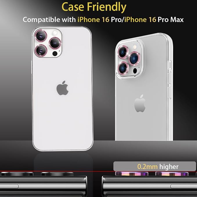 Camera Lens Protector for iPhone 16 Pro/16 Pro Max, Glitter Pink | Tempered Glass, Auto-align Tray, Easy Installation, Case Friendly, Anti-Scratch, HD Clear, Ultra Slim - Image 5