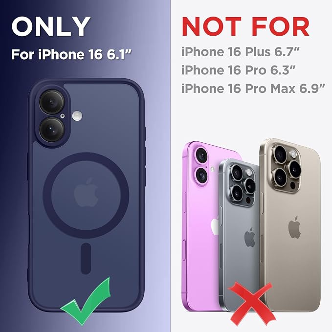 CAPRARO for iPhone 16 Case, Compatible with MagSafe | Upgraded [Full Camera Protection] Protective Translucent Matte Women Girl Magnetic Phone Case Cover, Sapphire Blue - Image 2