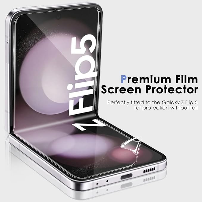 Fotbor [3+3+2 Pack for Samsung Galaxy Z Flip 5 screen Protector, 3 Pack Inner Screen Flexible Film + 3 Pack Back Screen Protector Tempered Glass + 2 Pack [1 Set] Camera Lens Protector Accessories - Image 2