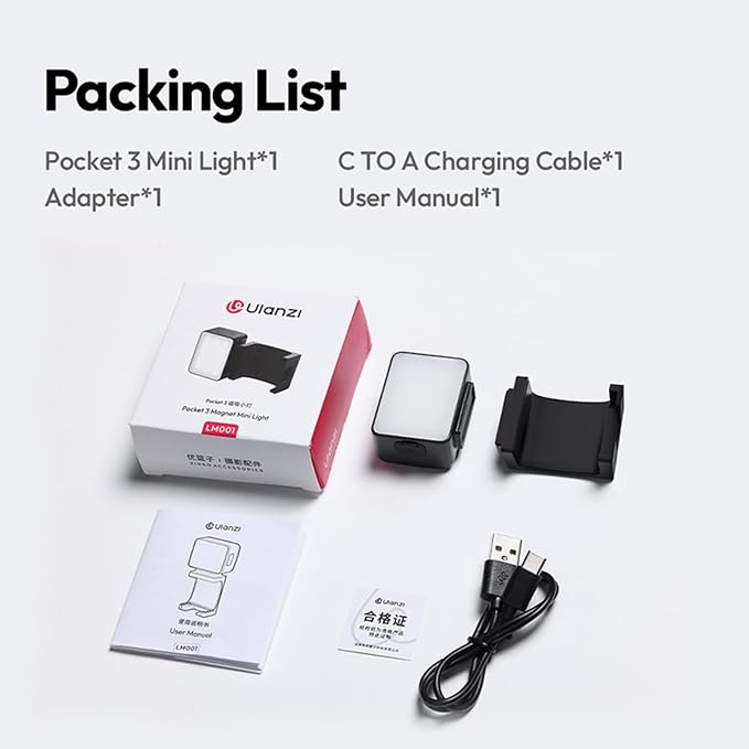 ULANZI LM001 Magnetic Fill Light for DJI Osmo Pocket 4/3/Xtra Muse, 2W 5800K LED Light with CRI ≥95, 500mAh USB C Rechargeable, IPX4 Waterproof, 3-Level Brightness, for Vlog & Outdoor - Image 9