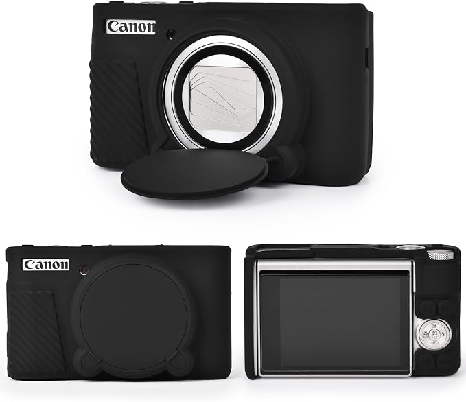 MUZIRI KINOKOO Case for Canon Powershot SX740/SX730 HS Digital Camera - Soft Protective Cover SX740 SX730 HS Camera Silicone Sleeve with Removable Lens Cover - Black by MUZIRIKINOKOO