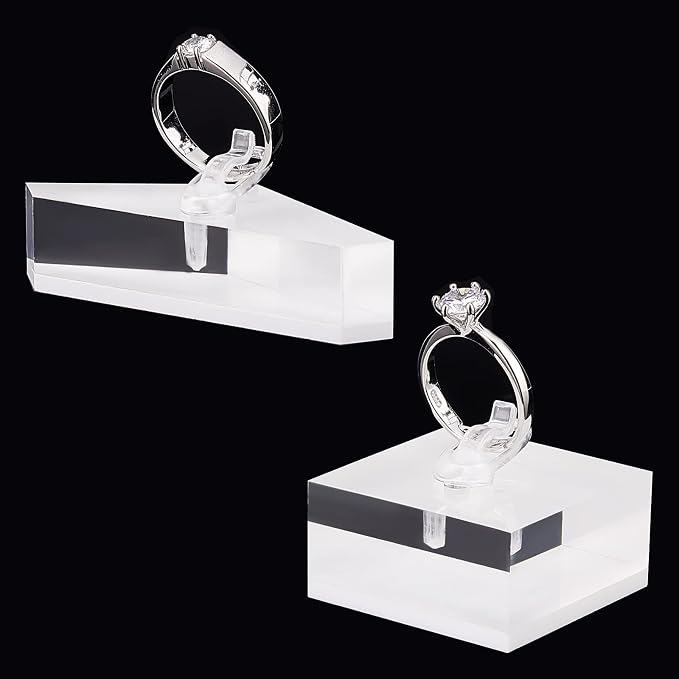 AHANDMAKER 2 Sets Acrylic Ring Display Holder, Triangle Square Clear Acrylic Block Jewelry Storage Stand for Ring Jewelly Display Home Trade Show Photo Prop Exhibit - Image 7