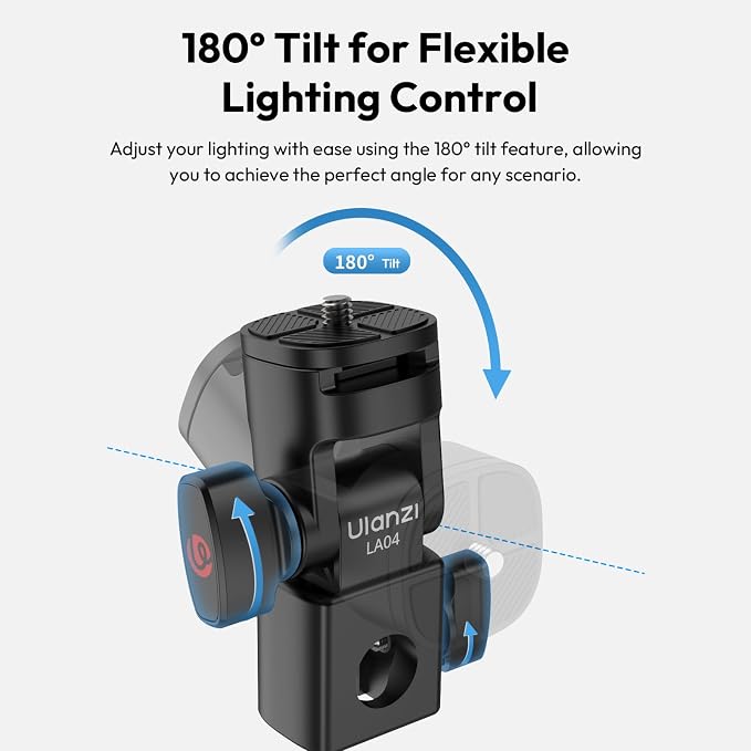 ULANZI LA04 Light Stand Mount Adapter w 1/4" Screw for Light Tripod | Quick Release,180° Tilt, Load 6.6lb, for Camera Mounting Plate Monitor Ring Light, Fits Flat Head Stand Boom Arm C Stand - Image 6