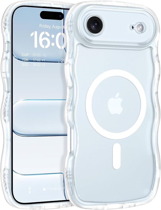 BENTOBEN Magnetic for iPhone Air Case 2025, Cute Wavy [Full Camera Protection] [Compatible with MagSafe] Matte Anti-Slip Bumper Women Girls Boys Protective Cover for iPhone 17 Air 6.5", Clear White by BENTOBEN
