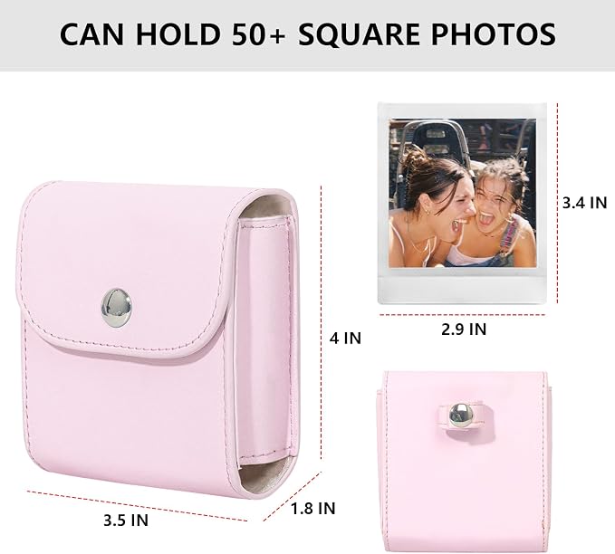 CAIYOULE Square Photo Pouch for Fujifilm Instax SQ Films, Pink | PU Picture Holder Case for Fujifilm Instax SQ1/40/20/10/6/SP-3 2.9x3.4" Film, Photo Storage Pocket, Can hold 50+ SQ Photos - Image 2