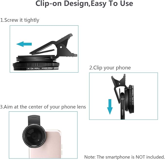NEEWER 37mm Clip On ND2-ND400 Phone Lens ND Filter Kit: Variable Neutral Density Filter with Phone Clip Compatible with iPhone 15 14 13 Samsung S24 S23 S22 Ultra Android Smartphones iPad - Image 3