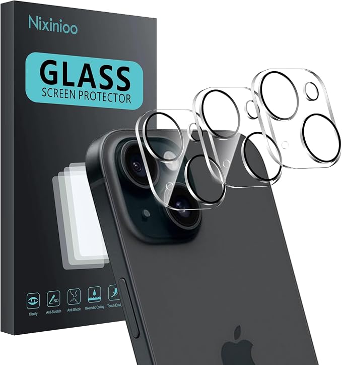 3 Pack Camera Lens Protector for iPhone 15 /iPhone 14 | iPhone 15 Plus/iPhone 14 Plus,Tempered Glass,Anti-Fingerprint,9H Hardness,Scratch Resistant,Easy to Install,HD Clarity by Unknown