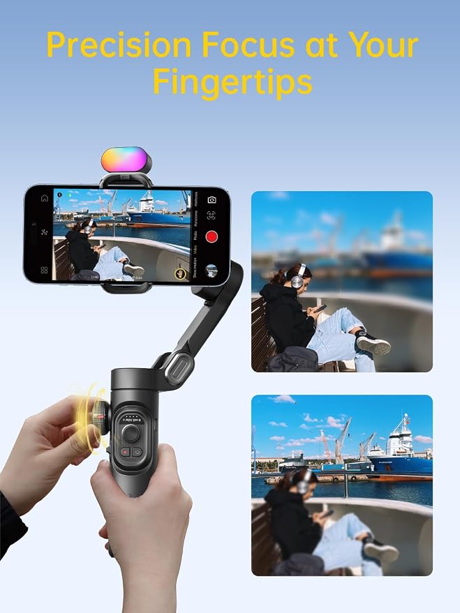AOCHUAN 3-Axis Gimbal Stabilizer for iPhone Gimbal w/RGB Fill Light-XE Kit | Face Tracking Focus Wheel Foldable Smartphone for iPhone/Android Phone Stabilizer Vlog Recording Smart XE Kit - Image 7