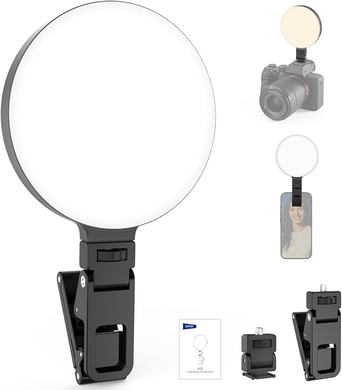 NEEWER Entry Level Version LED Selfie Ring Light, 4.8W Bi Color Edge Lit Clip Phone Fill Lighting with 2000mAh Battery, CRI90+ for Camera Laptop Computer Webcam Video Conference Makeup Recording, N23 by Neewer