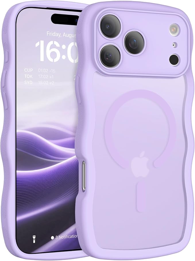 BENTOBEN Magnetic for iPhone 17 Pro Case, Cute Wavy [Full Camera Protection][Compatible with MagSafe] Matte Anti-Slip Bumper Women Girls Boys Protective Cover for 17 Pro 6.3", Lavender Purple by BENTOBEN