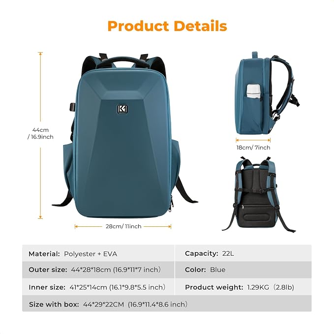 K&F CONCEPT Camera Backpack,Hardshell Photography DSLR Camera Bag | 15-15.6 Inch Laptop Compartment, Waterproof, Hard Shell Camera Case, Compatible with Canon/Nikon/Sony/DJI Mavic Drone, B07 - Image 7