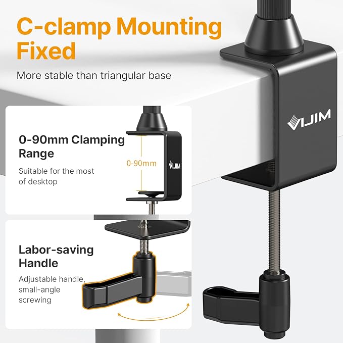 JUSMO LS15 Pro Camera Desk Mount, Aluminum Overhead Camera Mount Rig | DIY Length Height, 22lb Load, Aluminum, Multi-Device Expandable for DSLR Phone Light Microphone Streaming Studio Video - Image 5