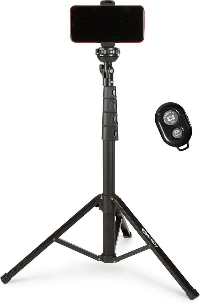 Amazon Basics 64-inch Extendable Tripod for iPhones and Smartphones, Selfie Stick Mode and Phone Tripod Mode, Black by AmazonBasics