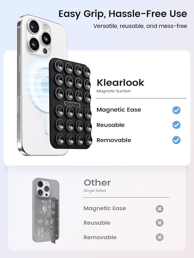 Klearlook Magnetic Suction Phone Mount for MagSafe Case, Black | Removable Sticky Phone Grip Holder for Hands-Free Makeup / Selfie / Vlog for TikTok & Instagram Influencer / Creator - Image 3
