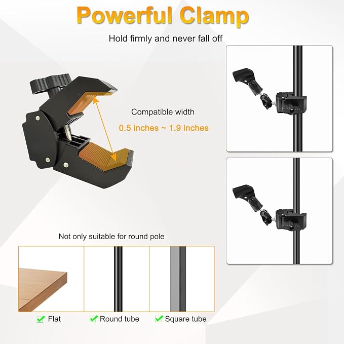 Mic Crab Clamp Microphone Mount, Desk Pipe Pole Clamp Mic Mount with Dual Ball Head Adjustment 1/4" to 5/8" Thread, Fits Mic Stand, Drum Stand, Desktop Shelf - Image 3