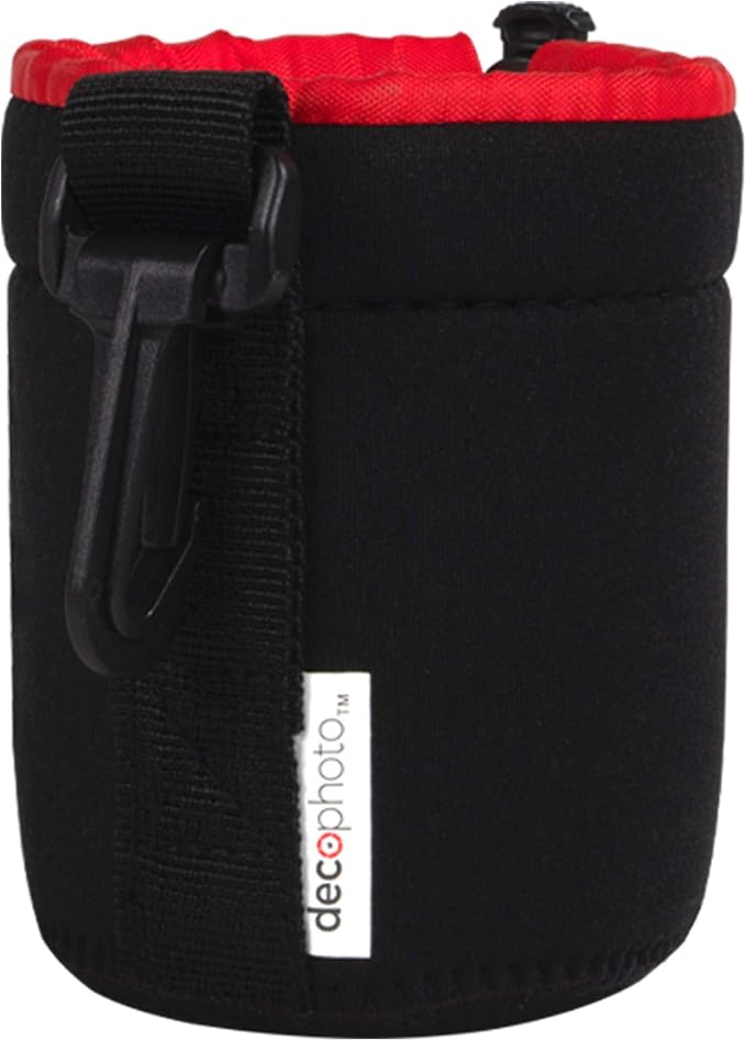 Small Neoprene Lens Bag Protective Water and Weather Resistant Shock Drop and Scratch Armor Pouch Sleeve Case with Plush Interior, Black by Deco+Photo