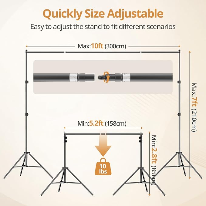 10x7ft Photo Backdrop Stand Kit with 6x9ft Black Backdrop Screen | Portable Photography Frame, Adjustable Support kit with 6 Clamps, Carry Bag for Photo, Video Recording, Streaming, Decoration - Image 4