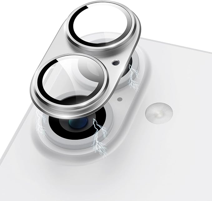Compatible for iPhone 17 /iPhone 16 /iPhone 16 Plus Camera Lens Protector Metal Plus Aluminium Alloy Ring 9H Tempered Glass Screen Case Friendly Camera Cover Silver by KANOSAN