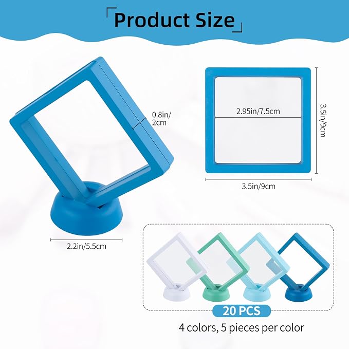20 Pcs Floating Frame Case with Stands, 3.5X 3.5 x 0.8 inch, Challenge Coin Display,Transparent PE Jewelry Storage Box, Floating Display Holder Stands for Antique Challenge Coins, Medallion(Color C) - Image 2