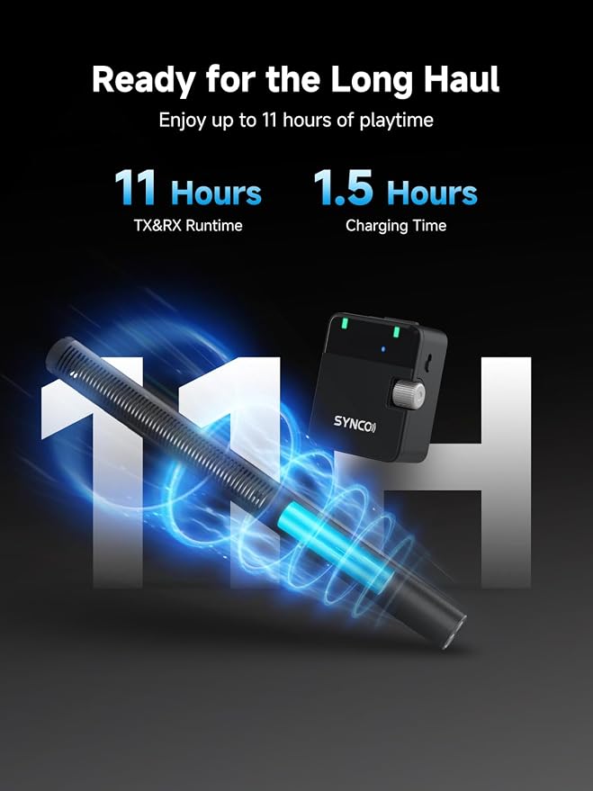 SYNCO D2 Wireless Shotgun Microphone Hypercardioid Condenser Mic | Wireless Camera Microphone, Hypercardioid Pickup, Low Latency Audio, DSLR Video Recording, for Camera Film Interview ENG/EFP - Image 8