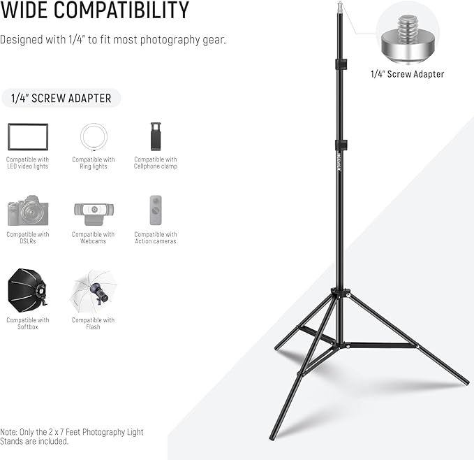NEEWER Photography Light Stand, 7 Feet / 210cm Aluminum Alloy (2 Pieces) | Photo Studio Tripod Stands, for Video, Portrait, Photography Lighting, for Reflectors, Soft Boxes, Umbrellas, Backgrounds - Image 5