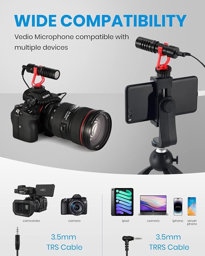 Moukey MCM-1 Camera Microphone, Video Mic with Shock Mount and Windshield, Professional Vlogging Kit for iPhone, Android Smartphone, DSLR Camera & Camcorder, Battery-Free Shotgun Mic - Image 5