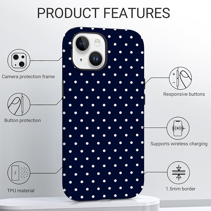 TPU Phone Case for iPhone 15, MagSafe Wireless Charging Compatible, Shockproof Slim Fit Protective Cover with Anti-Yellowing & Raised Camera Protection (Polka dot 7, iPhone 15) - Image 4
