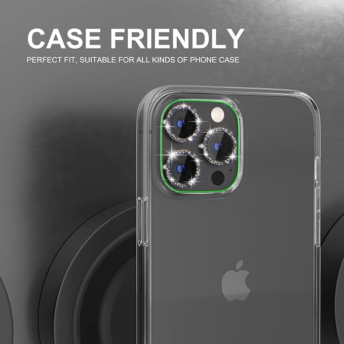 Choiche for iPhone 13 Pro/iPhone 13 Pro Max Camera Lens Protector | Ultra HD, Bling 9H Tempered Glass Camera Cover Screen Protector Metal Ring Decoration Accessories (Glitter-Graphite) - Image 4