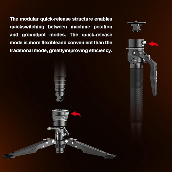 One-Click Lifting Carbon Fiber Monopod, 69‘’ Camera Monopod with Feet, Lightweight Travel Tripod with Quick Release Plate for Camera, DSLR, Camcorder, Max Load 22lbs/10kg (M1ProV5) - Image 5
