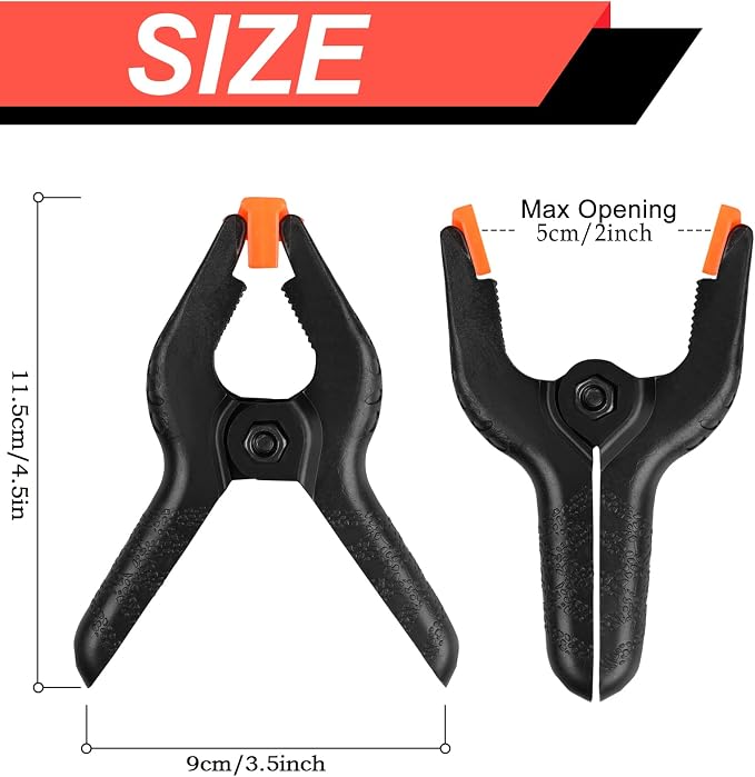 8 Pack Spring Clamps, 4.5inch Plastic Clips, Small Backdrop Clips, Clamps Heavy Duty, Spring Clips for Crafts, Backdrop Stand, Woodworking, Photography Studios (Black) - Image 2