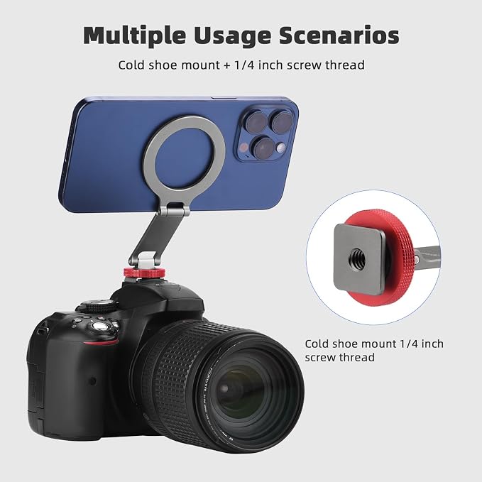 BRDRC Cold Shoe Phone Mount Holder, Tripod Mount for iPhone Magsafe Magnetic Hot Shoe Camera Adapter with 1/4" Screw Hole for DJI Ronin Samsung Canon Nikon DSLR Photography Accessories - Image 6