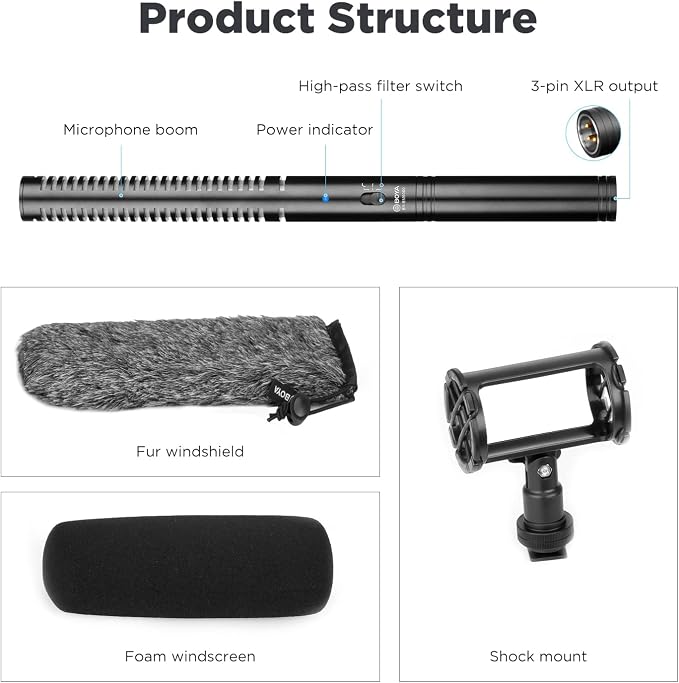 BOYA XLR Microphone BY-BM6060 Super-Cardioid Shotgun Condenser Microphone with 24 48V Phantom Power for Camera Film Interview ENG/EFP Outdoor Recording - Image 5