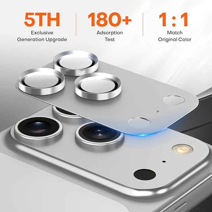 for iPhone 17 Pro Max Camera Lens Protector- Silver | Aluminum Alloy, Tempered Glass Camera Cover, Nano Reinforced Adhesive, Accessories, Anti-Drop, Anti-Scratch, Case Friendly - Image 4