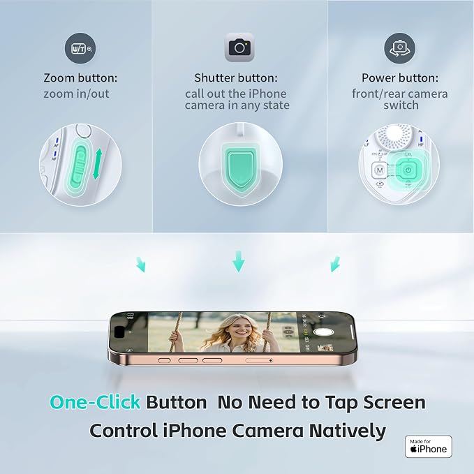 COMITOK Only for iPhone, MOGO [Apple MFi Certified] Gimbal Stabilizer for iPhone Stabilizer for Video Recording, Native Camera Control by Remote & Apple Watch, Background Mode Tracking in iOS26 - Image 5