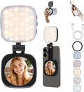 Magnetic Selfie Light, Compatible with MagSafe iPhone, CRI 95, 5 Color Modes, Rechargeable LED Phone Light with Mirror, Portable Ring Light for Vlog Makeup Photography Video Recording, Black by Pvowekia