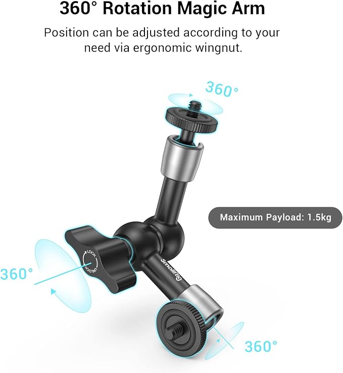 SMALLRIG Super Clamp w/ 1/4" and 3/8" Thread and 5.8 Inches Adjustable Friction Power Articulating Magic Arm with 1/4" Thread Screw for LCD Monitor/LED Lights - KBUM2730 (Pack of 2) - Image 3