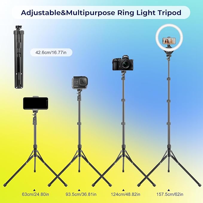 Aureday 14'' Selfie Ring Light with 62'' Tripod Stand and Phone Holder, Dimmable LED Phone Ringlight for Makeup/Video Recording/Photography, Circle Lighting for All Cell Phones&Lightweight Cameras - Image 5