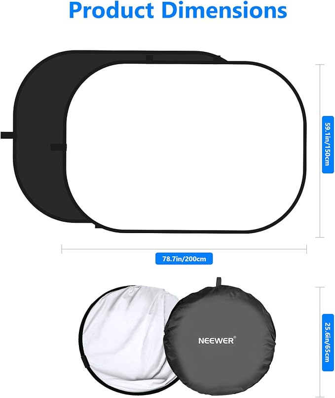 NEEWER Chromakey Backdrops, Double Sided Black Screen and White Screen | 2 in 1, Foldable Reversible Background, for Photography, Gaming, and Live Streaming, 5'×6.6'/1.5m×2m, Black/White - Image 4