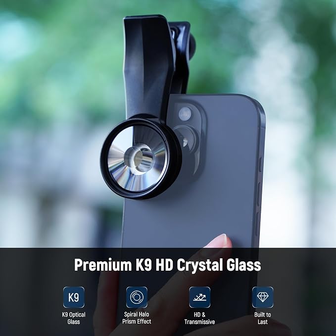NEEWER 37mm Spiral Halo Prism Filter with Phone Clip, K9 Crystal Glass Effect Filter, Phone Camera Lens Accessories for 17mm Threaded Backplate Cage Case Compatible with iPhone Samsung Android, FL-100 - Image 2
