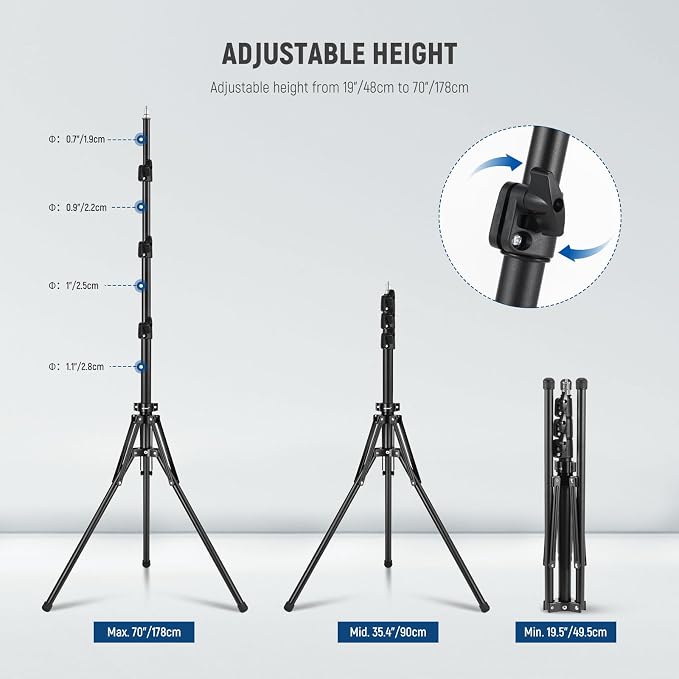 NEEWER Light Stand with 180° Reversible Legs, 70"/178cm Portable Travel Tripod Stand 1/4" Screw & 5/8" Stud for Indoor Outdoor Photography Speedlite Strobe Ring Light Softbox, ST178B, Black - Image 3
