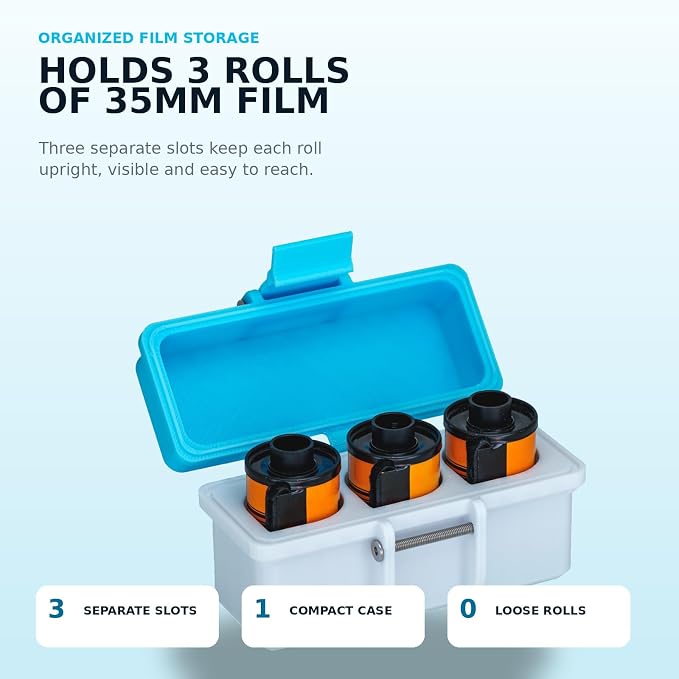 35mm Film Storage Case, 3-Roll 135 Film Canister Holder with Snap Latch, PET Film Organizer - Image 3
