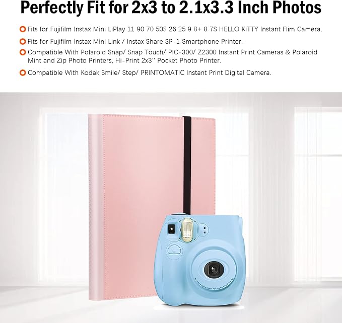 432 Pockets 2x3 Inch Photo Album for Polaroid & Instax Mini Pictures, Pink | Large Capacity, Acid-Free Black Pages, Durable Hard Cover, Elastic Band Closure for Secure Storage Everyday Instant Photos - Image 7